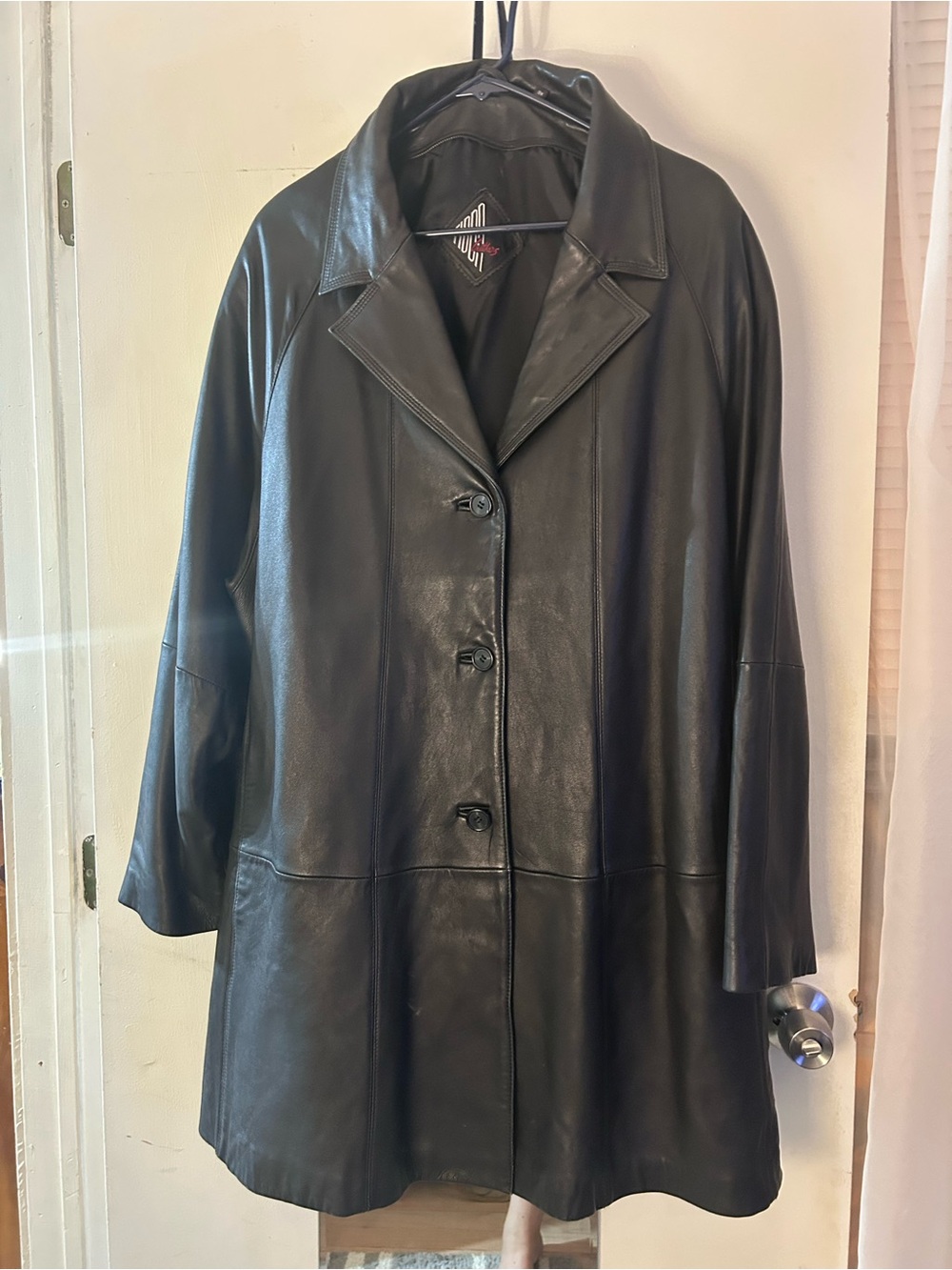 3X Vintage Classic Black Leather Trench Coat